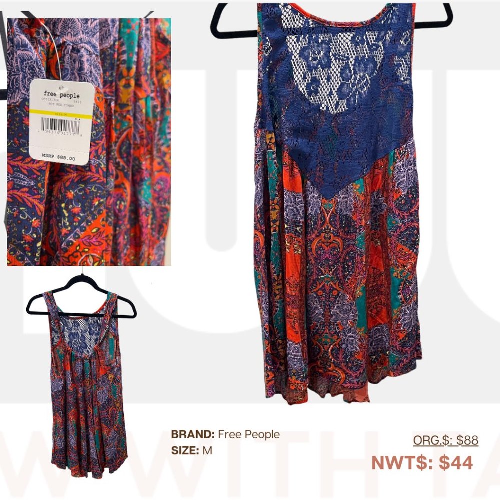 Free People, Sleeveless Shirt with Lace Front, M, NWT